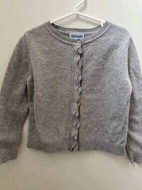 Jacadi Girls' Gray Ruffle-Trim Crewneck Cardigan 100% Cotton